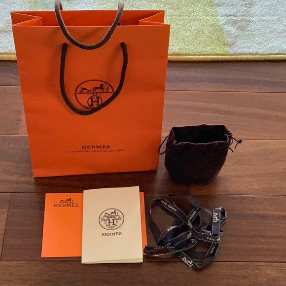 Hermes suede dust bag, ribbon and shopping bag